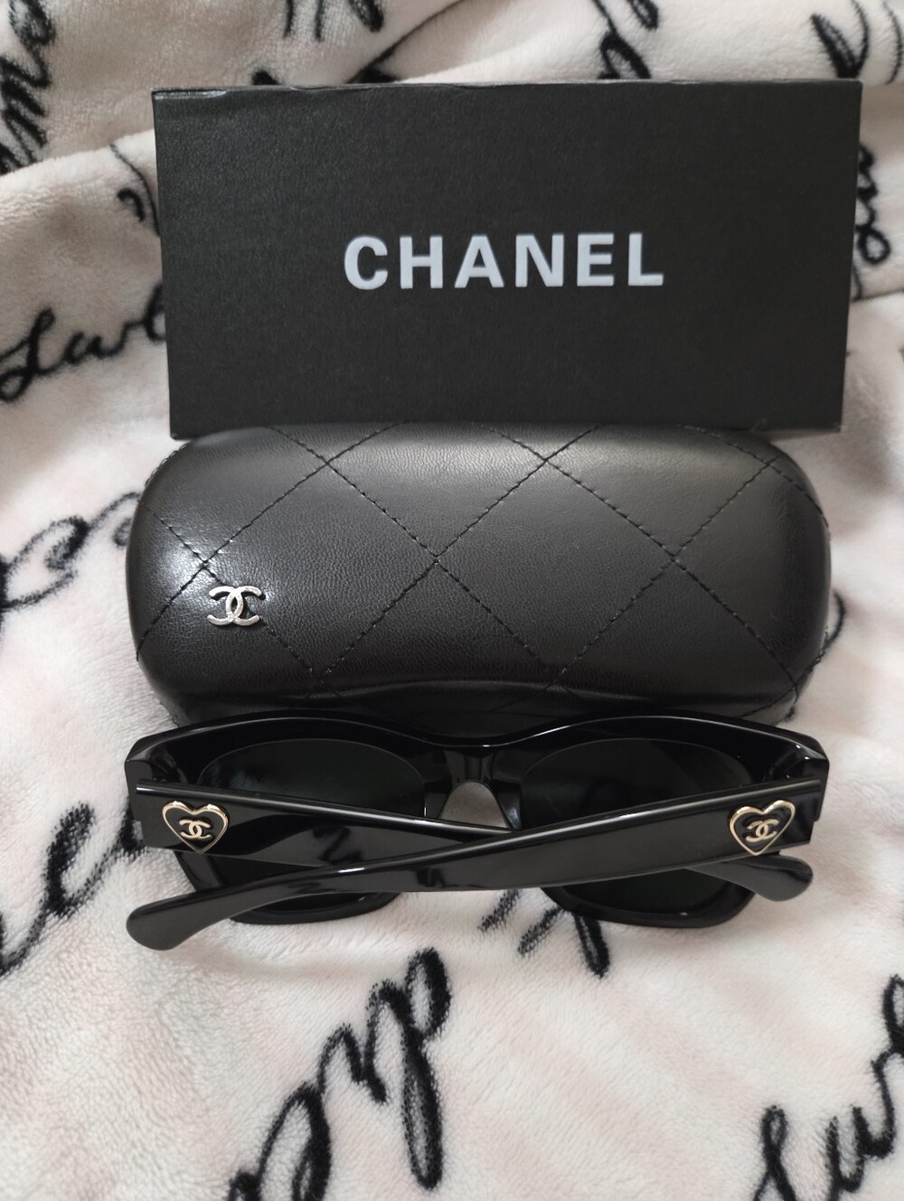 CHANEL Black Sunglasses with Gold CC Heart Accents